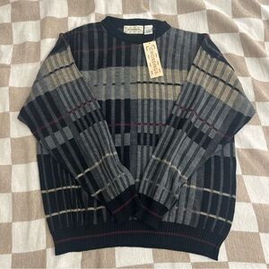 Crossings Men's Plaid Crewneck Sweater - Black and Gray